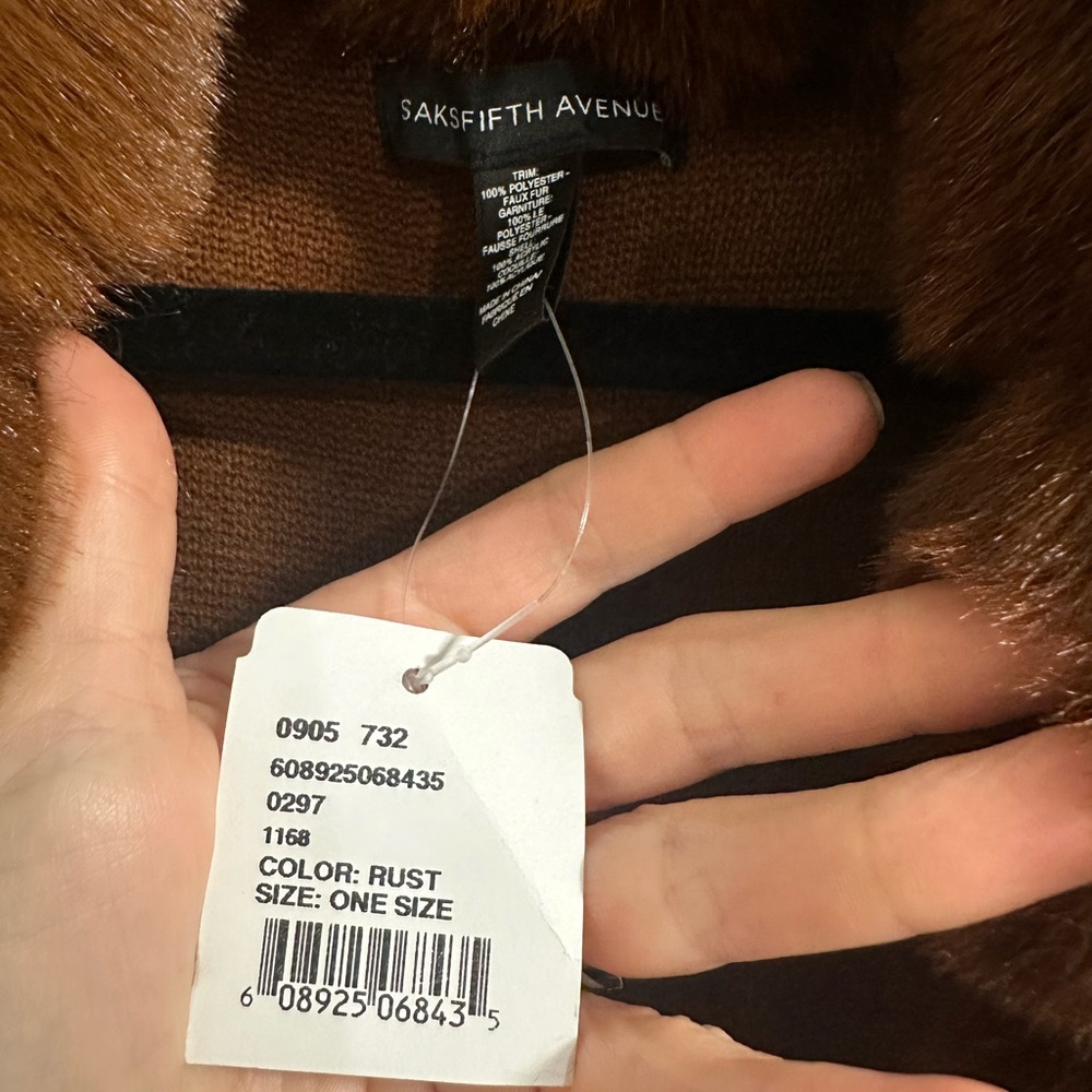 Saks Fifth Avenue Brown Faux Fur Cape - Picture 3 of 5